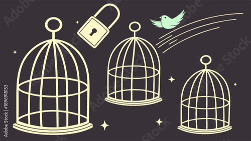 Bird Escaping Open Cage with Broken Lock Symbolizing Freedom Success and Opportunity for Startups
