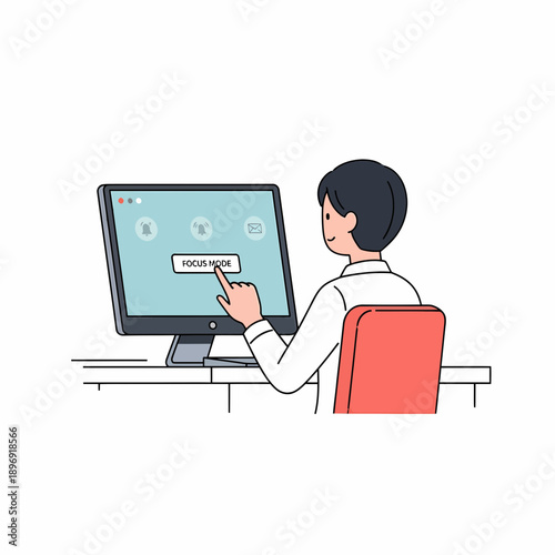 Professional activates focus mode on computer screen, optimizing digital workspace for enhanced concentration