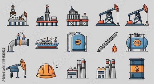 Oil and Gas Industry Icons Set.