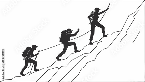 Mountain Climbers Ascending Steep Rocky Slope Symbolizing Goal Achievement Success and Teamwork for Adventure Travel Web Design
