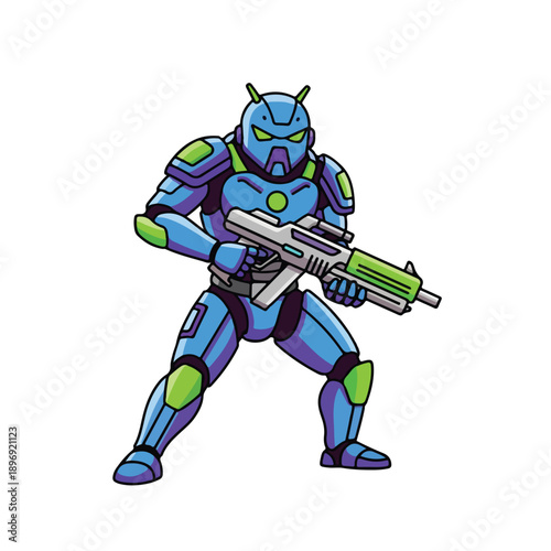 Blue Futuristic Soldier with Large Gun.