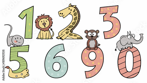 Cute Cartoon Animal Numbers 0 to 9 for Preschool Learning Education Toddler Counting Game Design