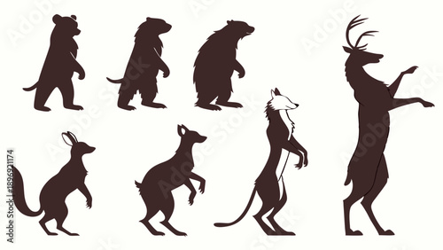 Diverse Animal Silhouettes Standing Upright for Wildlife Education Infographics Web Design Zoo Exhibits