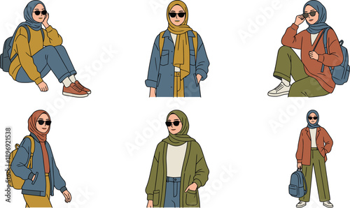 Fashionable Muslim Women Posing In Diverse Outfits And Styles