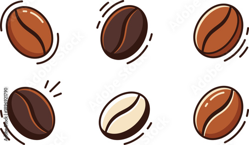 Six Coffee Beans Pixel Art With Motion Lines On White Background