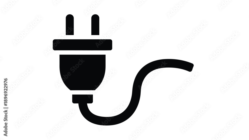 Obraz premium Simple black icon depicting an electrical plug with a curved cable