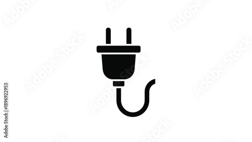 Simple black icon depicting an electrical plug with a curved cable