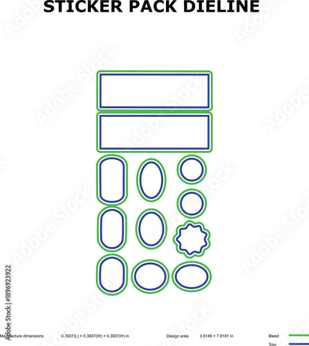 Sticker Pack Dieline Template - Assorted Shapes Die Cut Layout for Label Printing