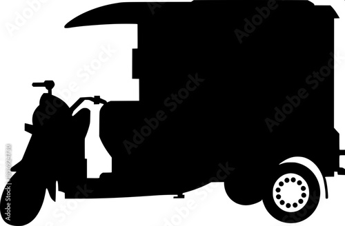 Tuk tuk silhouette icons collection, multiple angles, monochrome black, clean minimal vector design