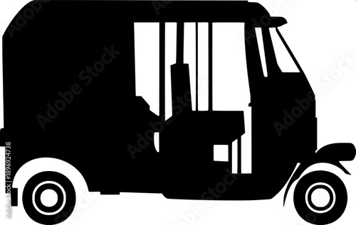 Tuk tuk silhouette icons collection, multiple angles, monochrome black, clean minimal vector design