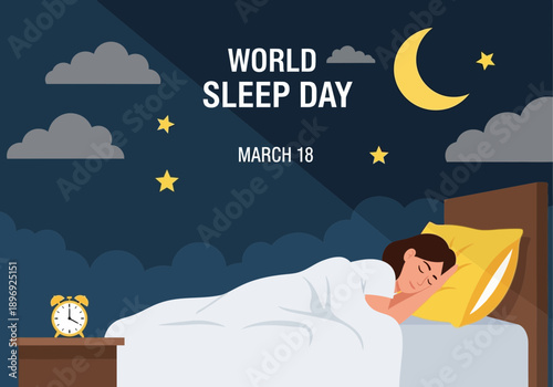 World sleep day march 18 graphic with person sleeping