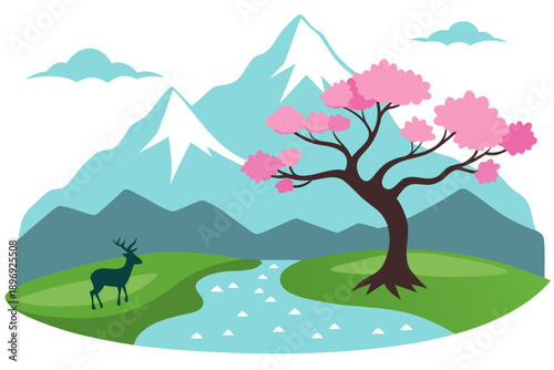 landscape with trees and mountains