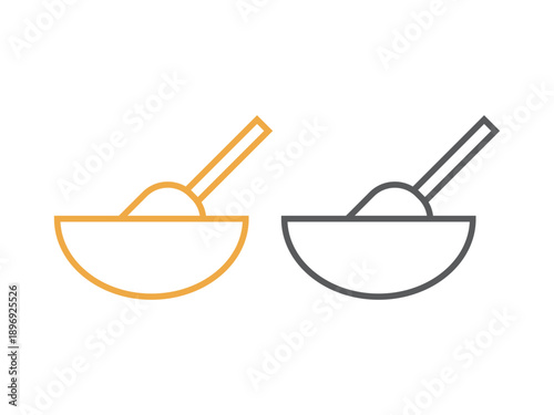 ボウルと泡立て器のアイコンの線画イラストのセット
