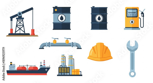 Oil industry equipment and symbols collection.