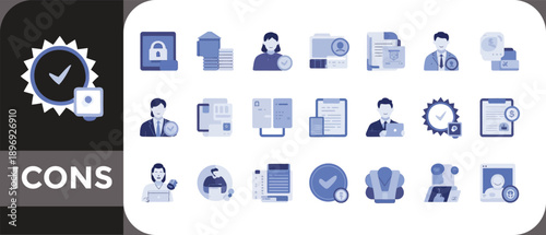 Collection of blue data security identity and business concept icons displayed