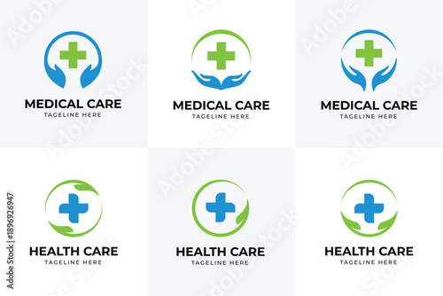 Set of Medical care and Health care logo design, Symbol Pharmacy Icon, Vector Logo Design Template Element