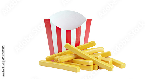 3D Rendering of French Fries in a Red and White Striped Carton