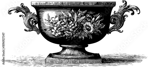 Elegant classical decorative urn with botanical motif for vintage design and decoration