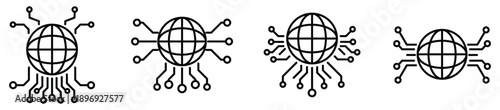 Global Digital Network Connection and Cyber Infrastructure Line Icons Set