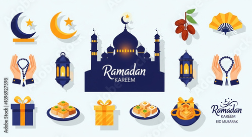 Ramadan Kareem Islamic Symbols and Icons Collection.