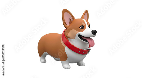 Cartoon Corgi Dog with Red Collar