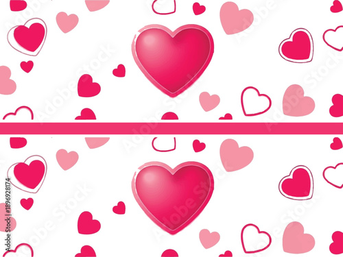A repeating pattern of glossy pink hearts against a white background offers wonderful space for romance advertising.