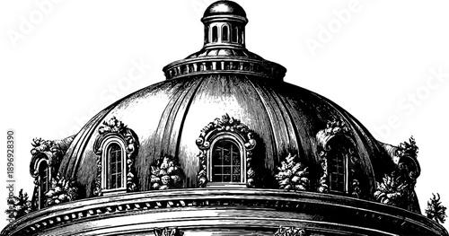 Vintage dome exterior with botanical engraving design for architectural inspiration
