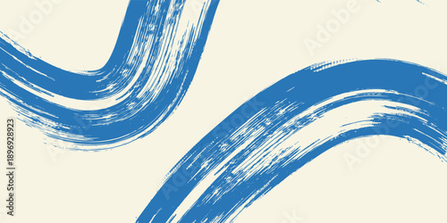 Grunge grainy blue brush stroke with spray texture. Hand drawn distress damaged vintage banner with zigzag bold line. Rough thick brush stroke texture. Spray paint effect vector background.