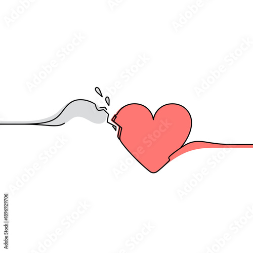 Broken line becoming heart illustrating isolation, on a transparent background, without a background  