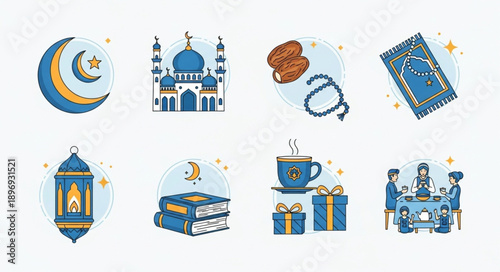 Ramadan Islamic Symbols Collection Flat Design Icons.