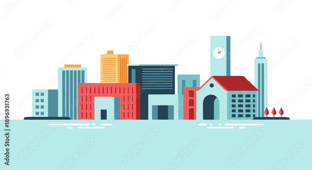 Obraz premium Colorful Cityscape with Buildings and Skyscrapers.