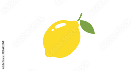 Simple Yellow Lemon with Green Leaf Illustration.