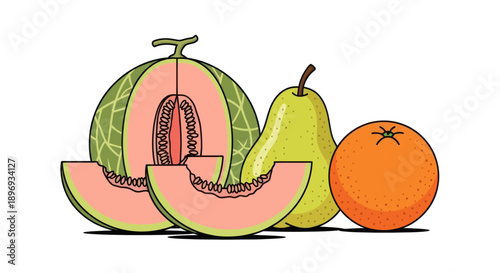 A refreshing assortment of ripe cantaloupe juicy pear and vibrant orange.