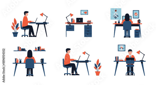 Illustration of People Working at Desks.