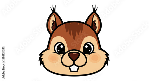 Cartoon Squirrel Head with Brown Fur and Big Eyes.