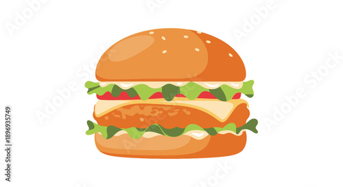 Delicious Chicken Burger with Lettuce and Cheese.