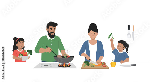 Family Cooking Together in a Modern Kitchen.