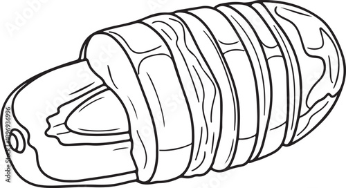 Hand drawn papaya fruit slice black and white line art illustration isolated on white background for coloring page, packaging, menu, poster, logo, sticker, tattoo, and branding design