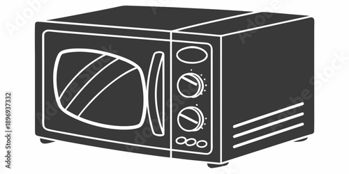A simple line drawing of a microwave oven on a plain white background viewed from the front