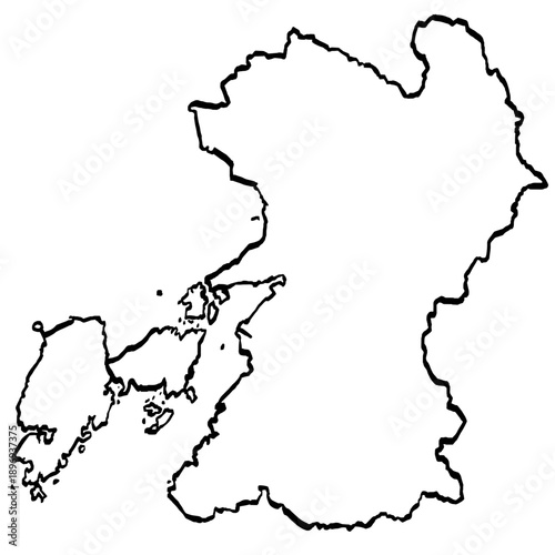 熊本県地図 筆タッチ 和風 九州 西日本 / A brushstroke map of Kumamoto Prefecture