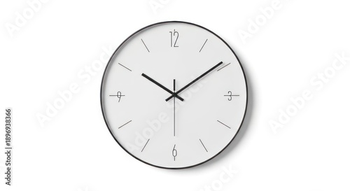 Free Download A modern, minimalist wall clock with a white face and black hands, set against a plain background. - GFXLoad