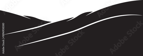 Minimalist black and white abstract landscape with smooth hills