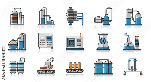 Set of Industrial Factory Icons and Symbols.