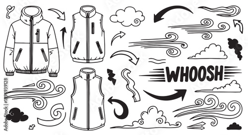 Wind weather icons, jacket motion graphics, cloud and wind effects, for website or presentation