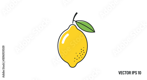 Bright Yellow Cartoon Lemon with Green Leaf Illustration.