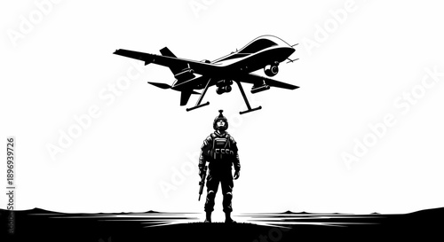 Man Standing Underneath Drone Aircraft.