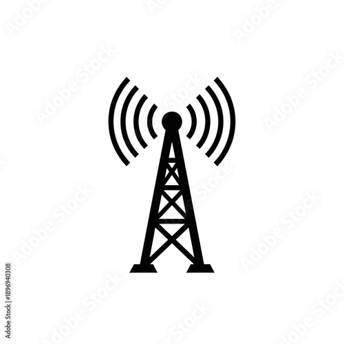 Wireless Signal Tower Icon Communication Antenna Network Broadcast Vector Illustration
