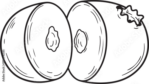 Hand Drawn Peach Half with Pit Line Art Illustration