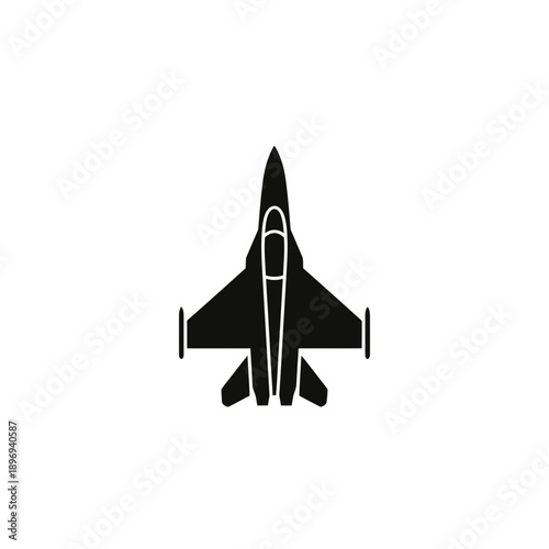 Fighter Jet Silhouette Icon Illustration – Military Aircraft Top View Symbol