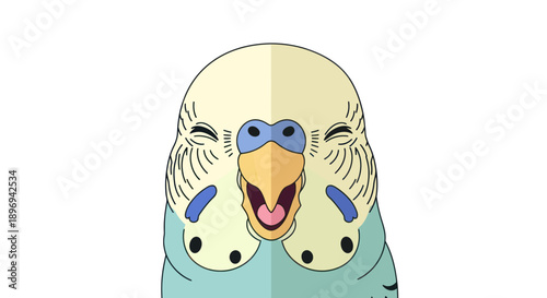 Cheerful Budgerigar Portrait with Open Beak and Blue Markings.
